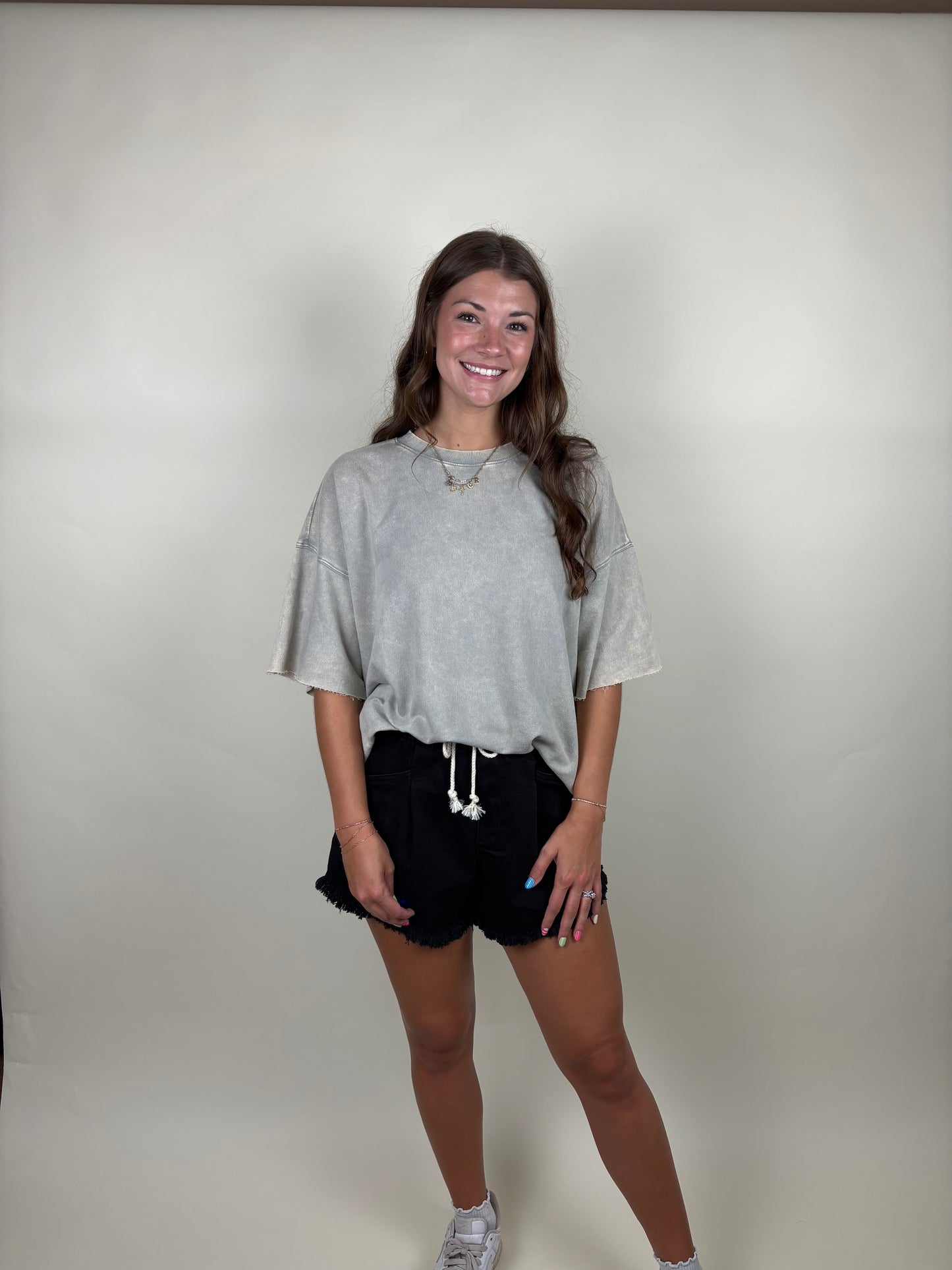 Drawstring High Waisted Denim Shorts