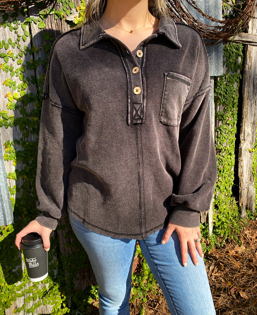 Acid Wash Henley Top