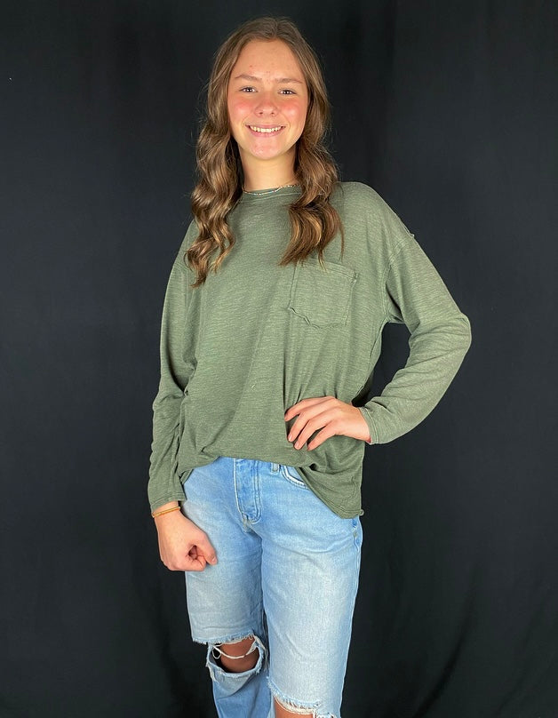 Mineral Washed Olive Long Sleeve