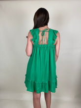 Load image into Gallery viewer, Ruffled Linen Mini Dress ~ Green
