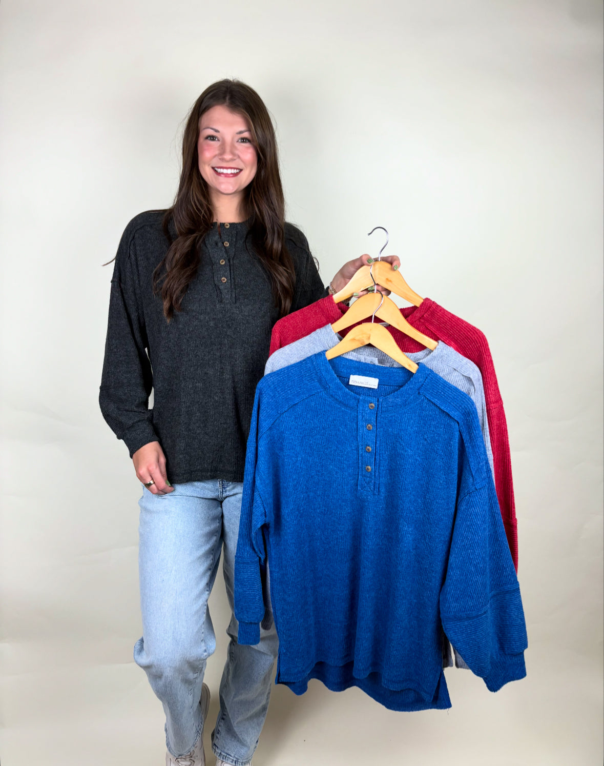Ribbed Detail Henley Sweater
