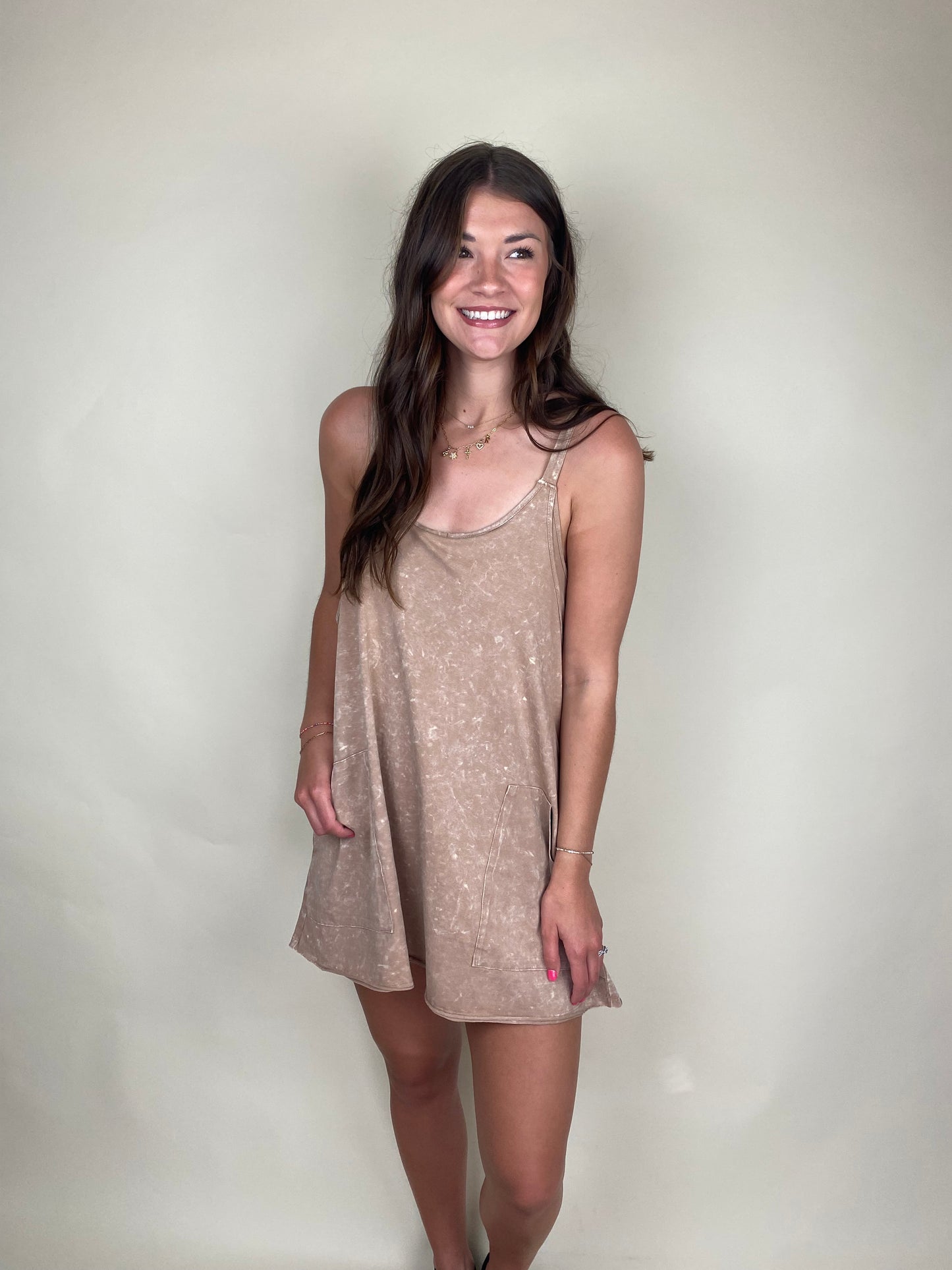 On The Go Taupe Dress w/ built in shorts