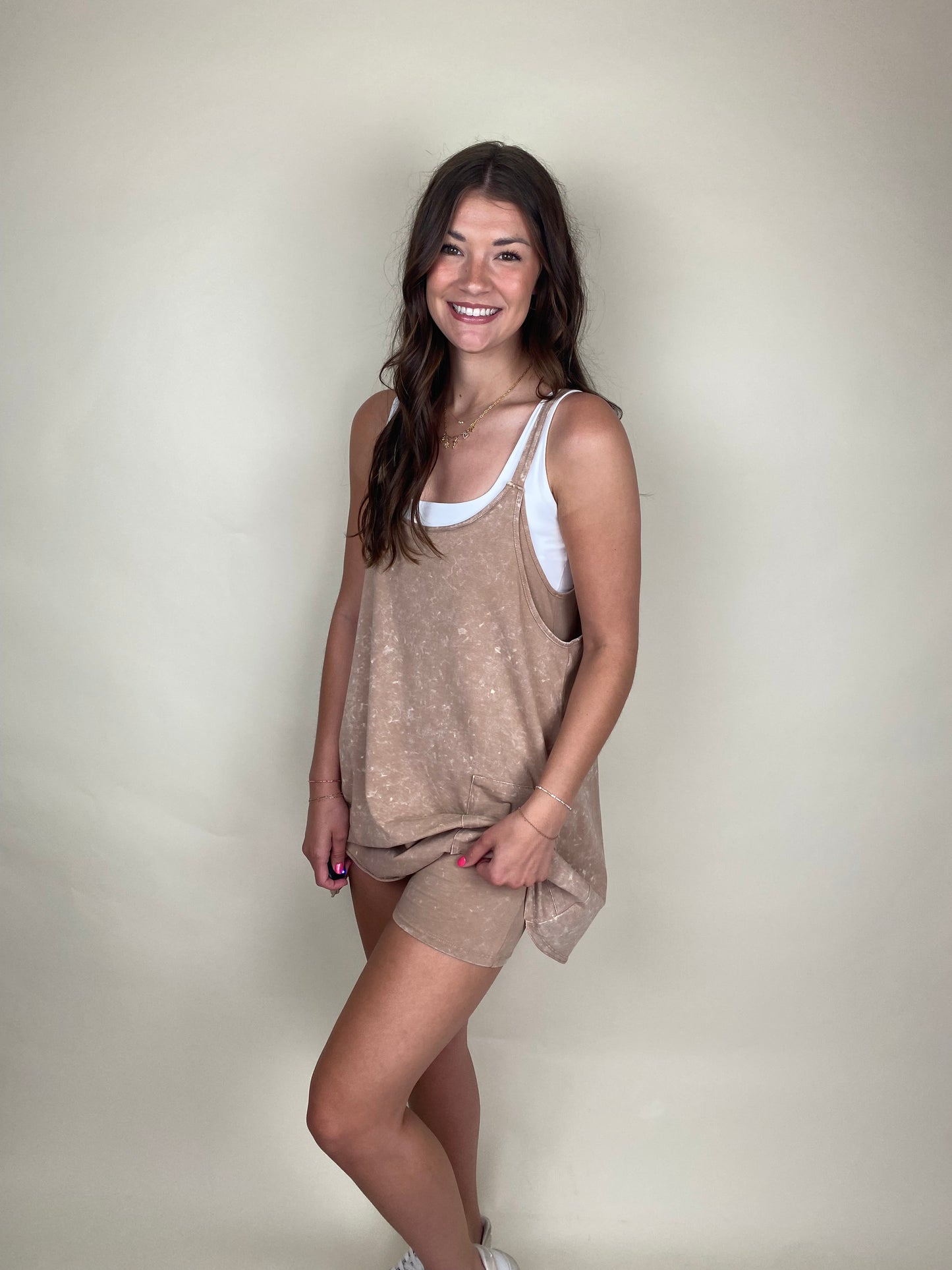 On The Go Taupe Dress w/ built in shorts