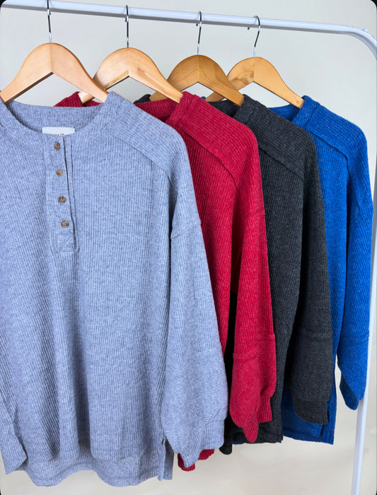 Ribbed Detail Henley Sweater