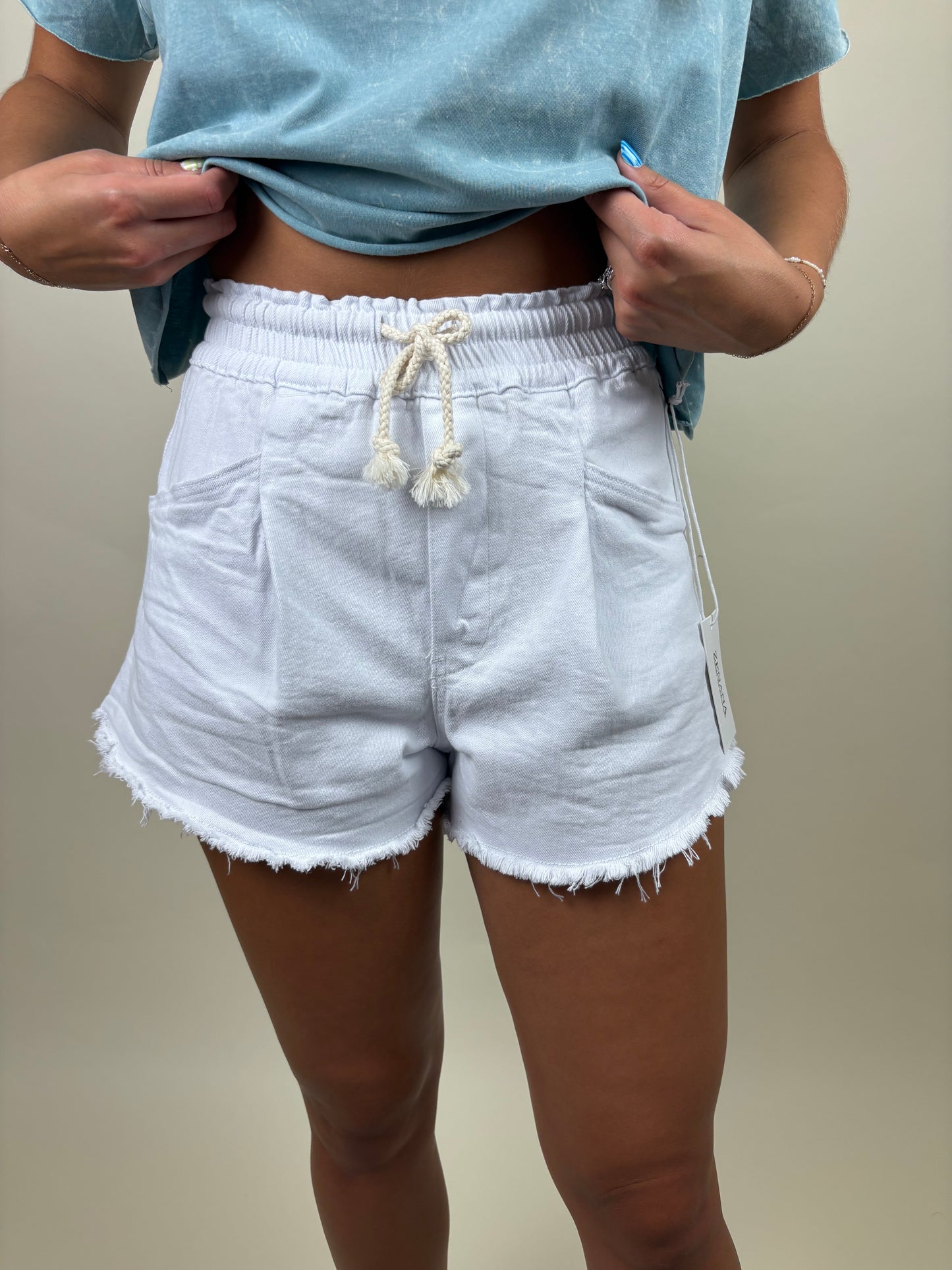 Drawstring High Waisted Denim Shorts