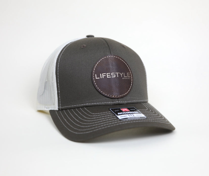 Brown/Khaki Lifestyle Hat - Leather patch