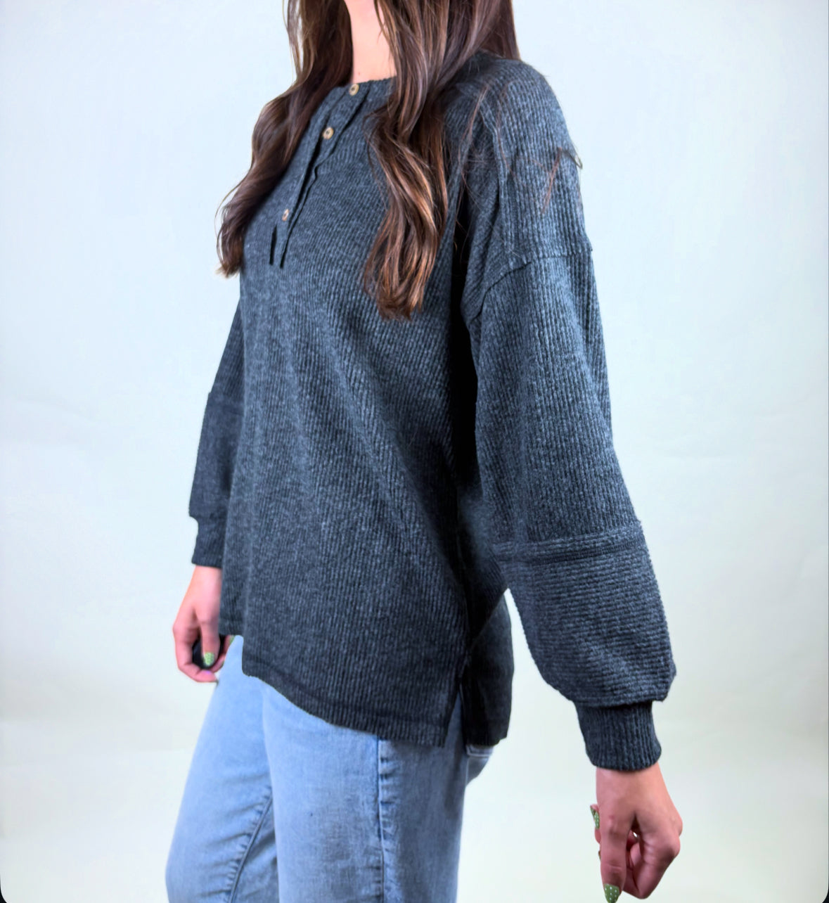 Ribbed Detail Henley Sweater