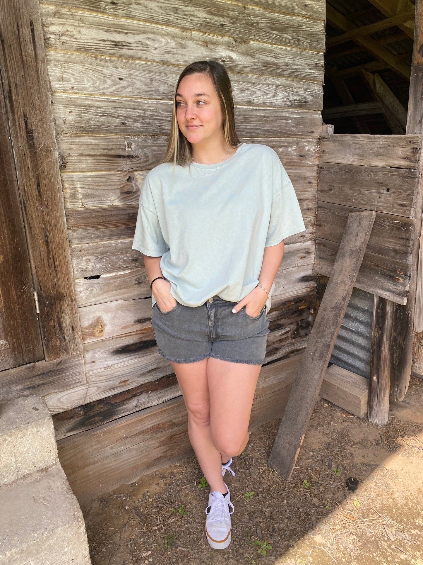 Acid Washed Frayed Shorts