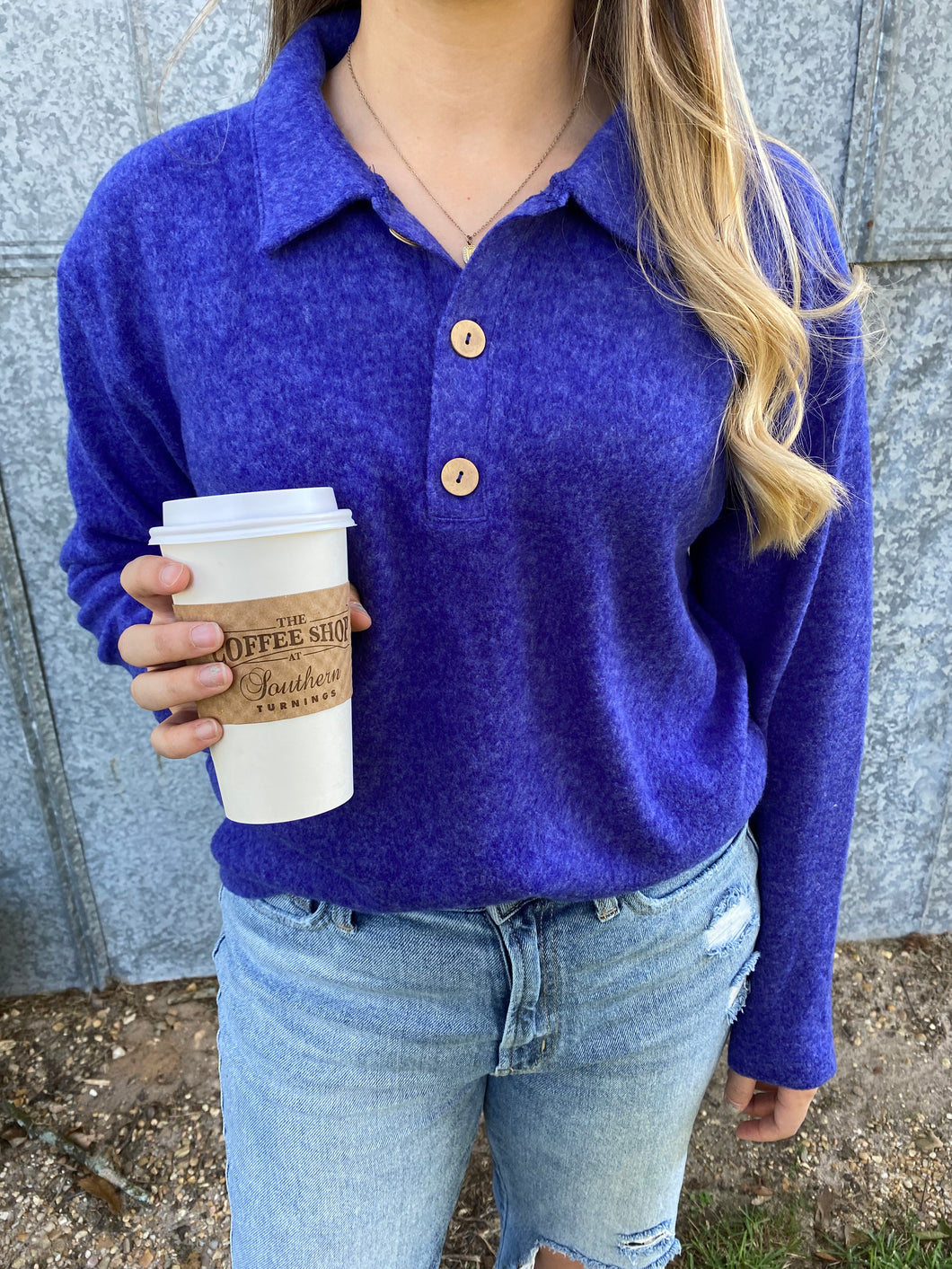 Brushed Collared Sweater ~ Blue