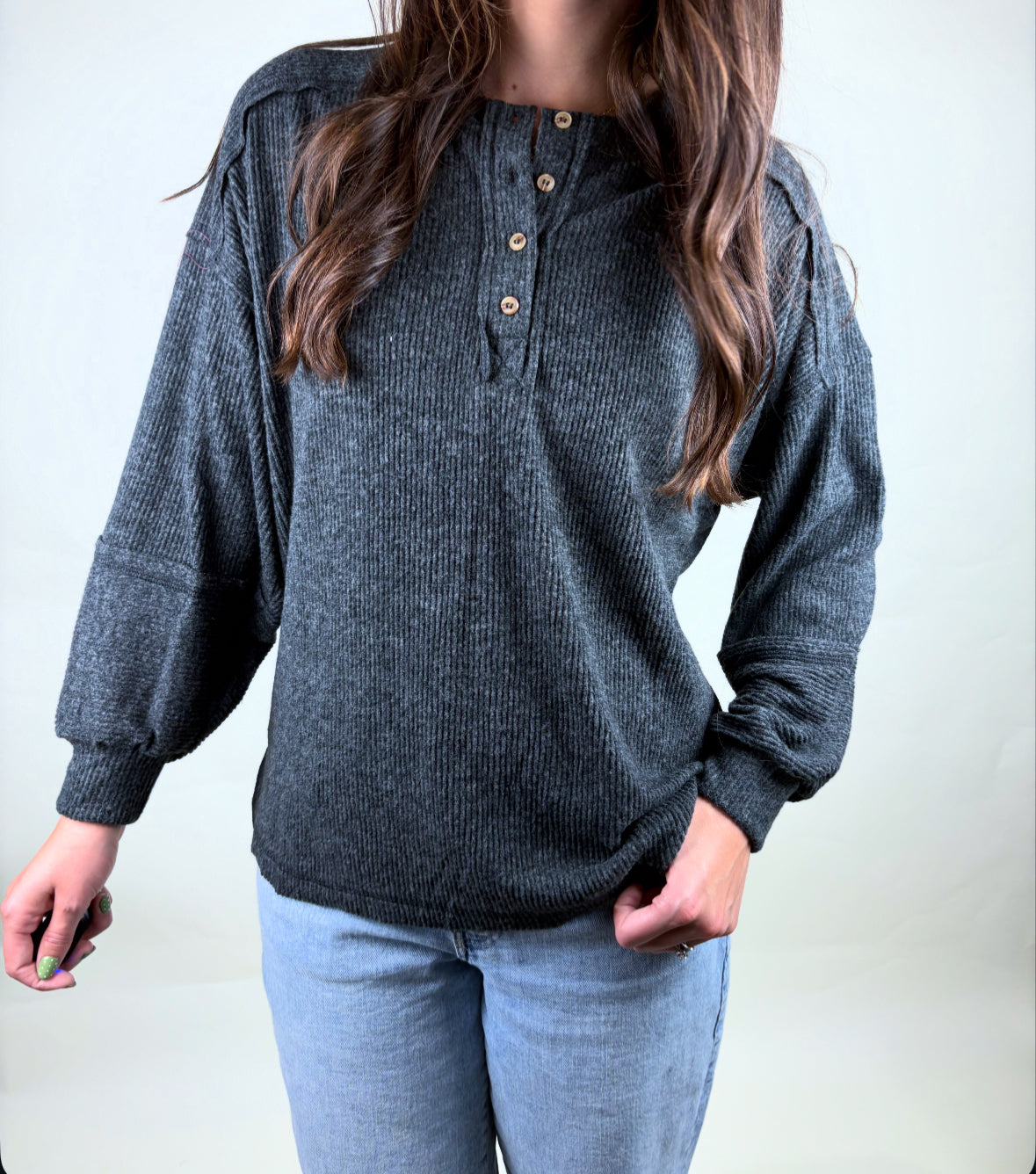 Ribbed Detail Henley Sweater