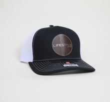 Load image into Gallery viewer, Black/White Lifestyle Hat - Leather patch
