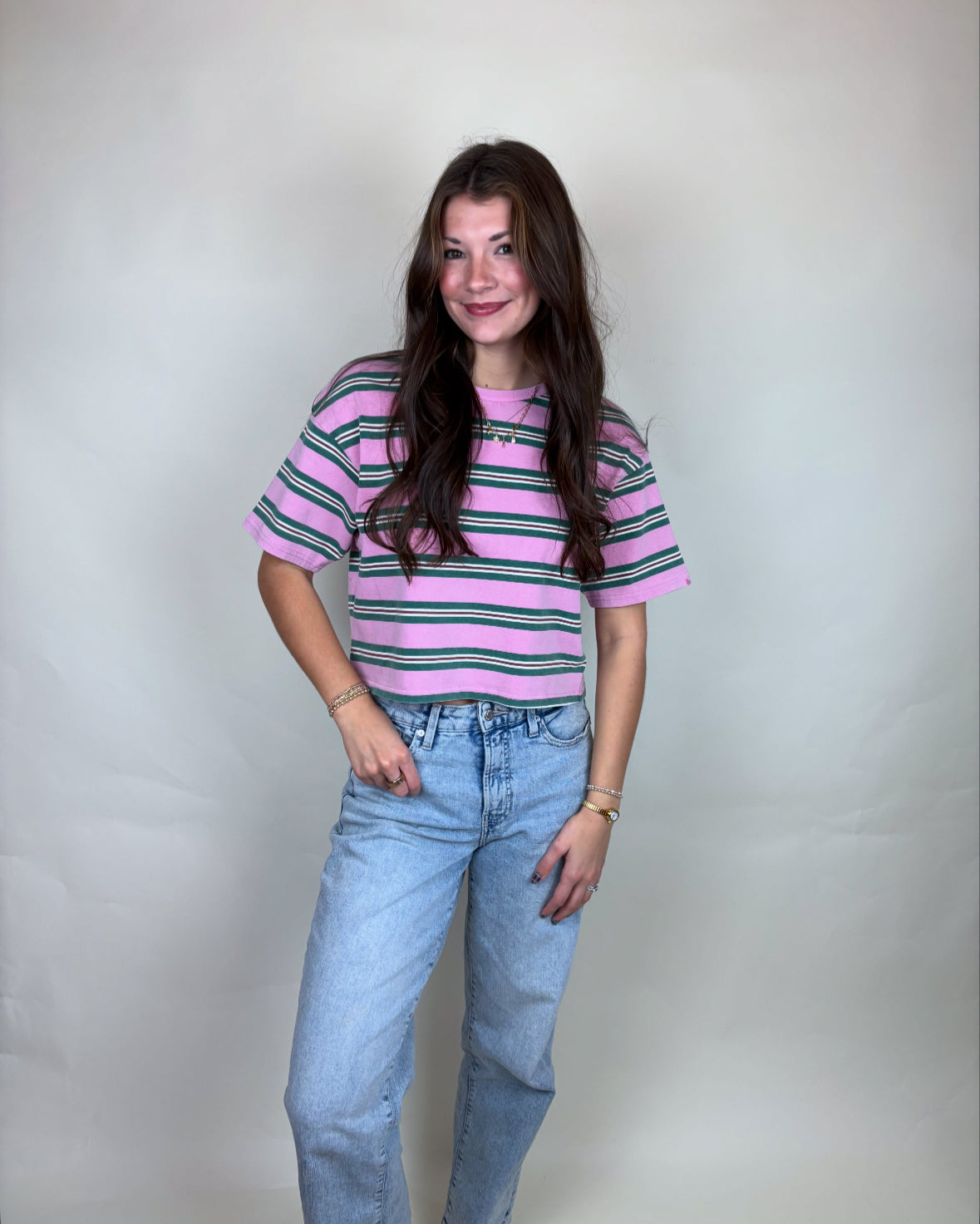 Pink & Green Striped Baby Tee