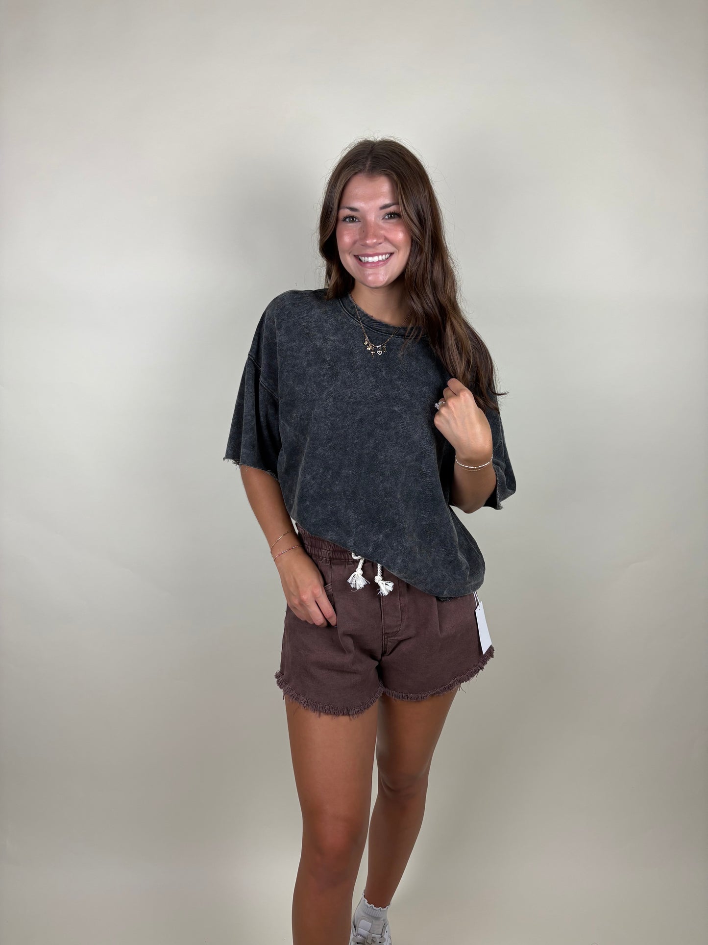 Drawstring High Waisted Denim Shorts