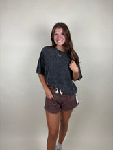 Load image into Gallery viewer, Drawstring High Waisted Denim Shorts ~ Brown
