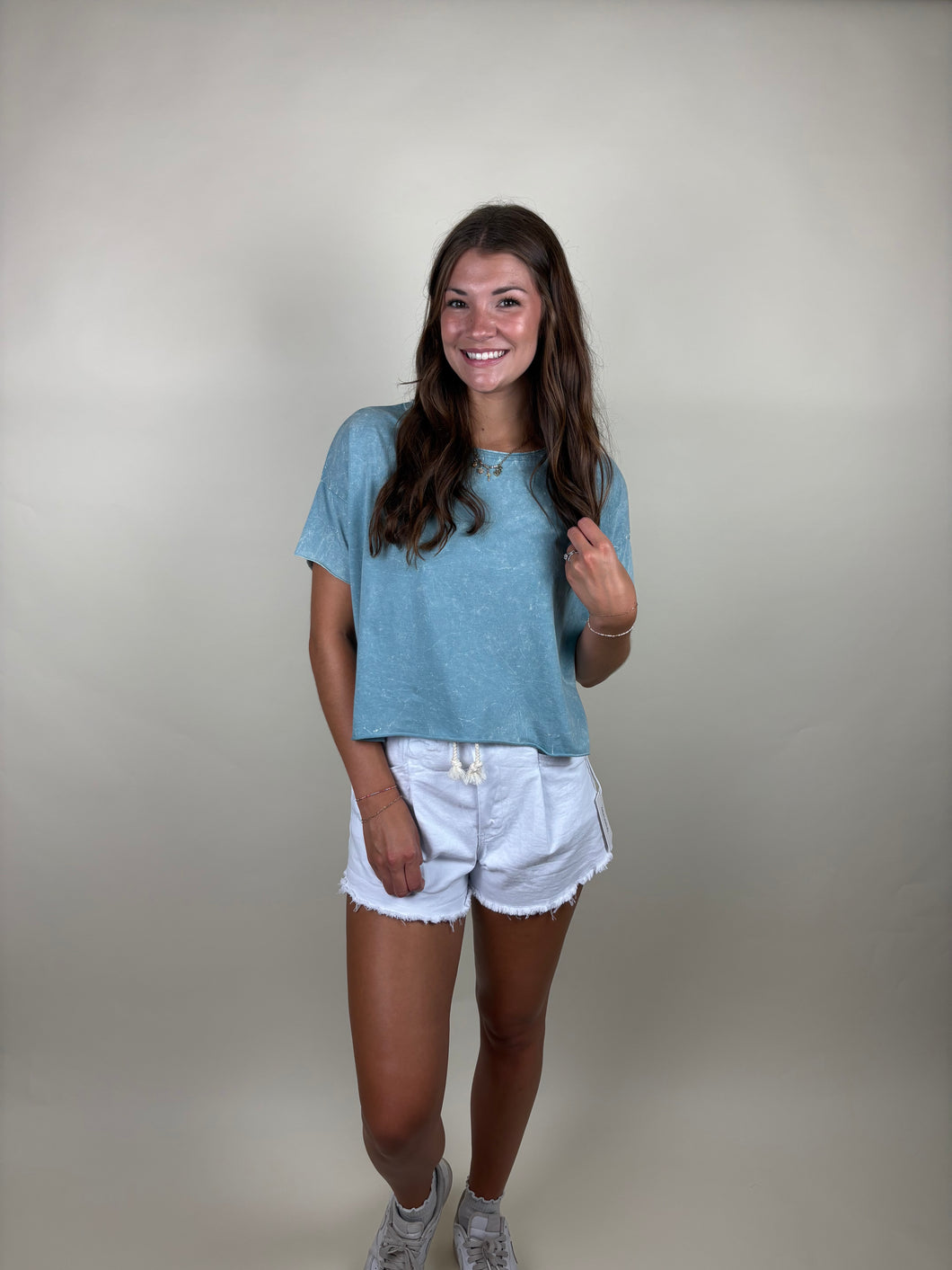 Girls Day Washed Cropped Tee ~ Blue Grey