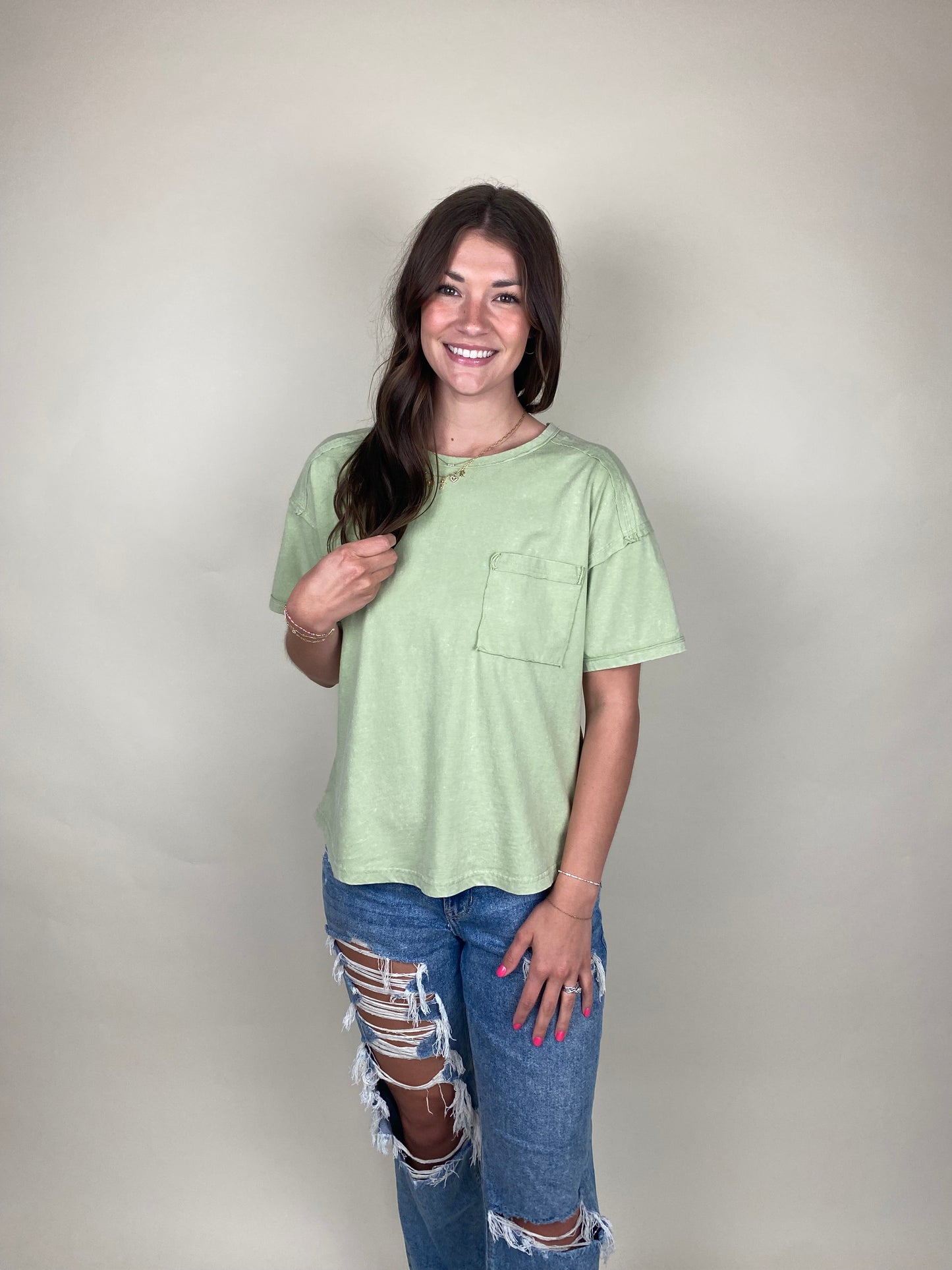 No Time Mineral Washed Lime Top