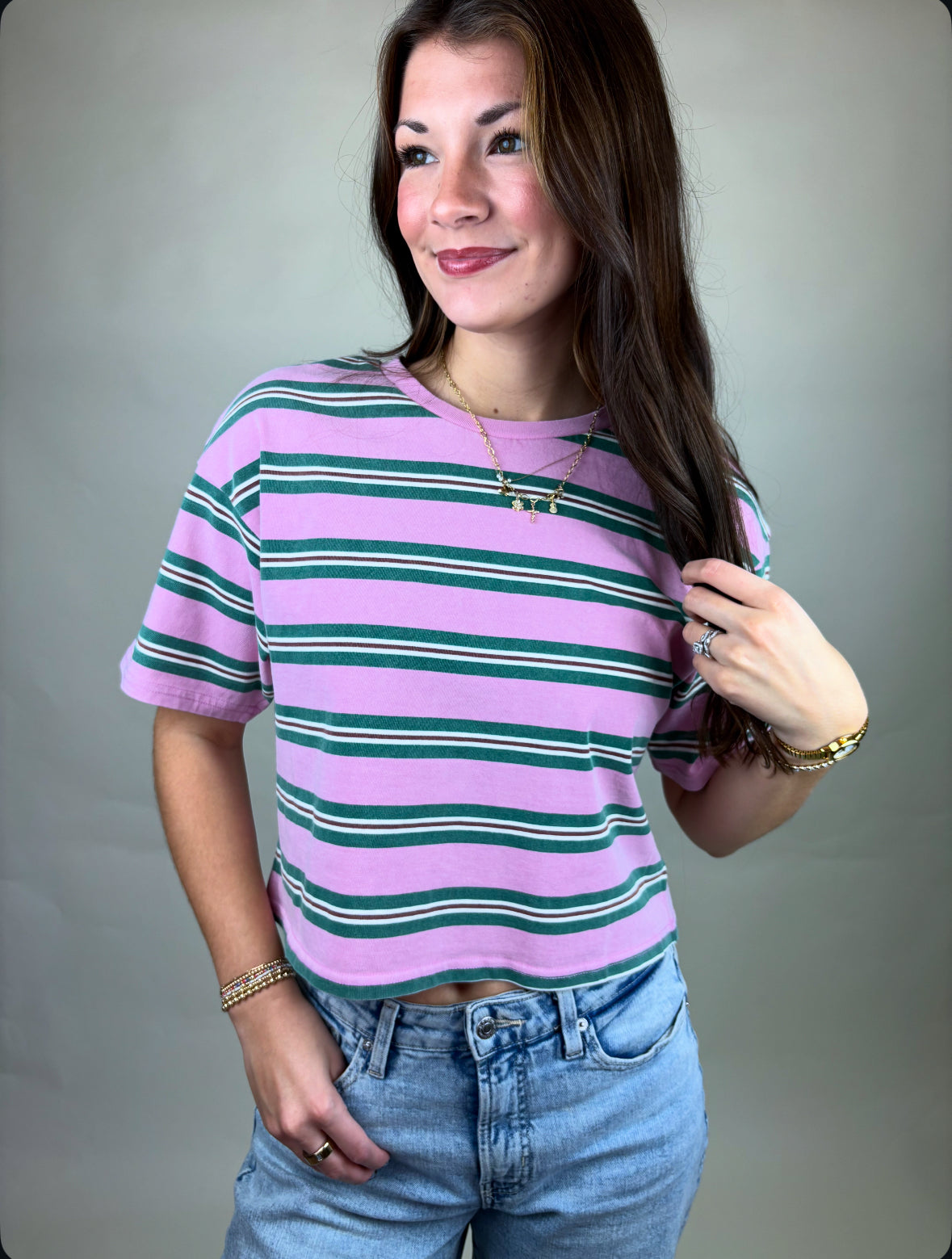 Pink & Green Striped Baby Tee