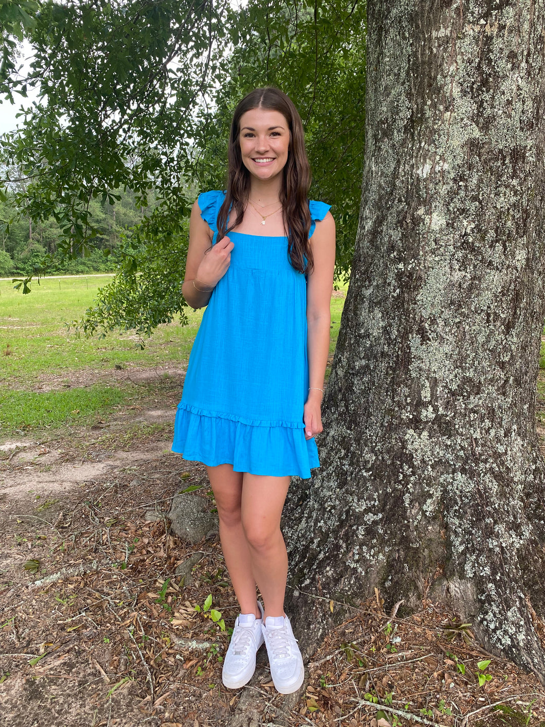 Ruffled Linen Mini Dress ~ Blue