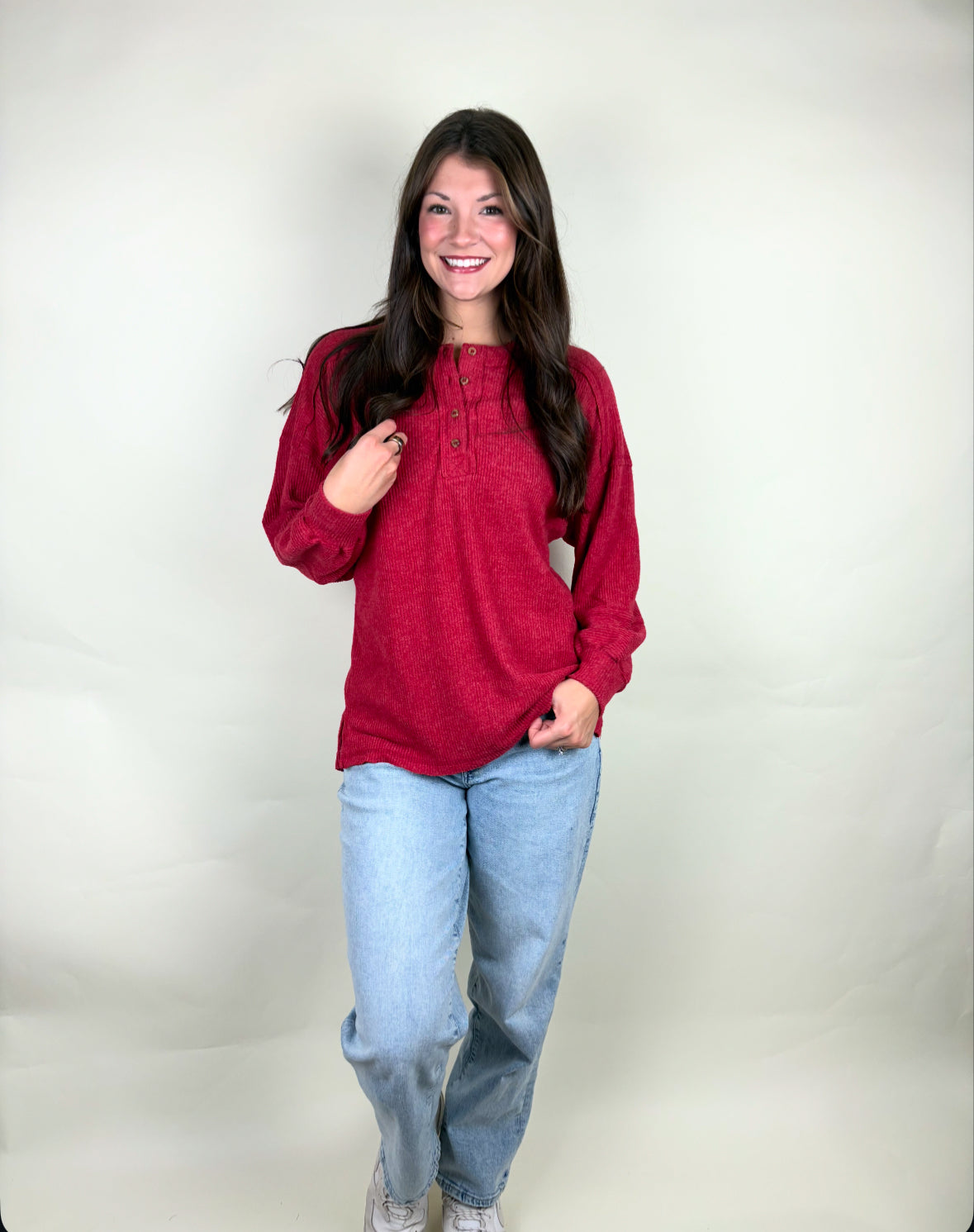 Ribbed Detail Henley Sweater