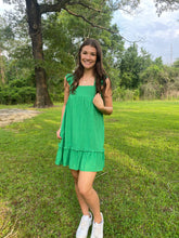 Load image into Gallery viewer, Ruffled Linen Mini Dress ~ Green
