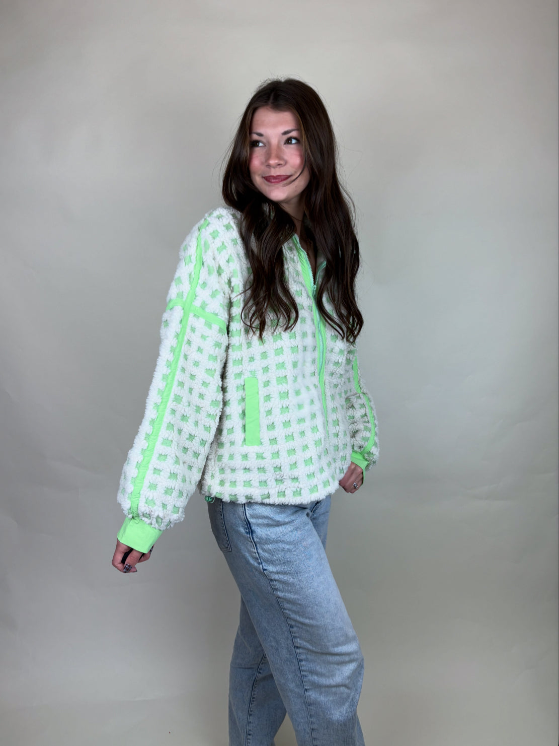 Oversized Checkered Fleece Jacket