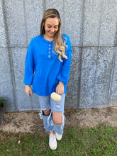 Load image into Gallery viewer, Ribbed Henley Sweater ~ Blue
