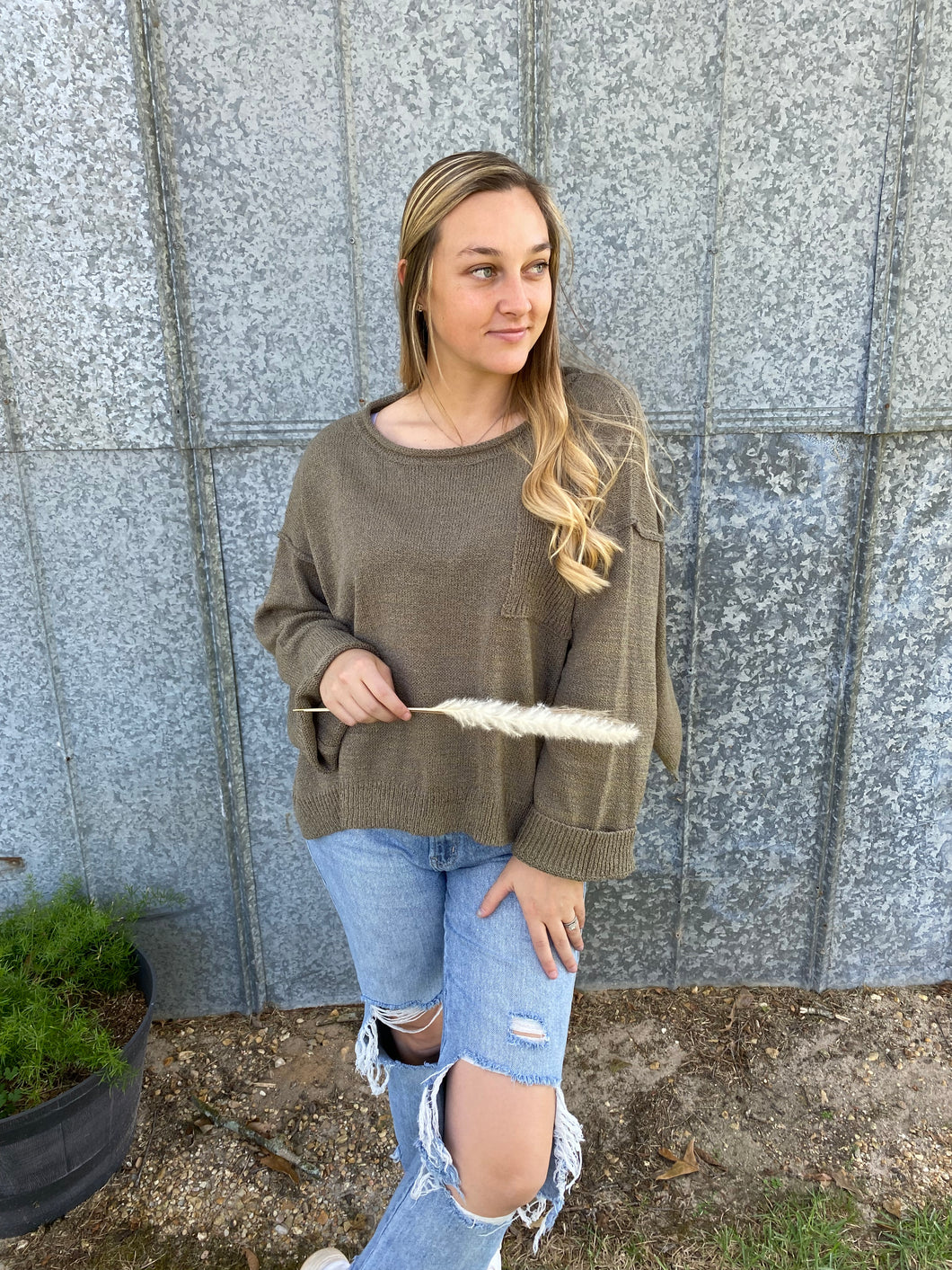 Loose Fit Olive Sweater