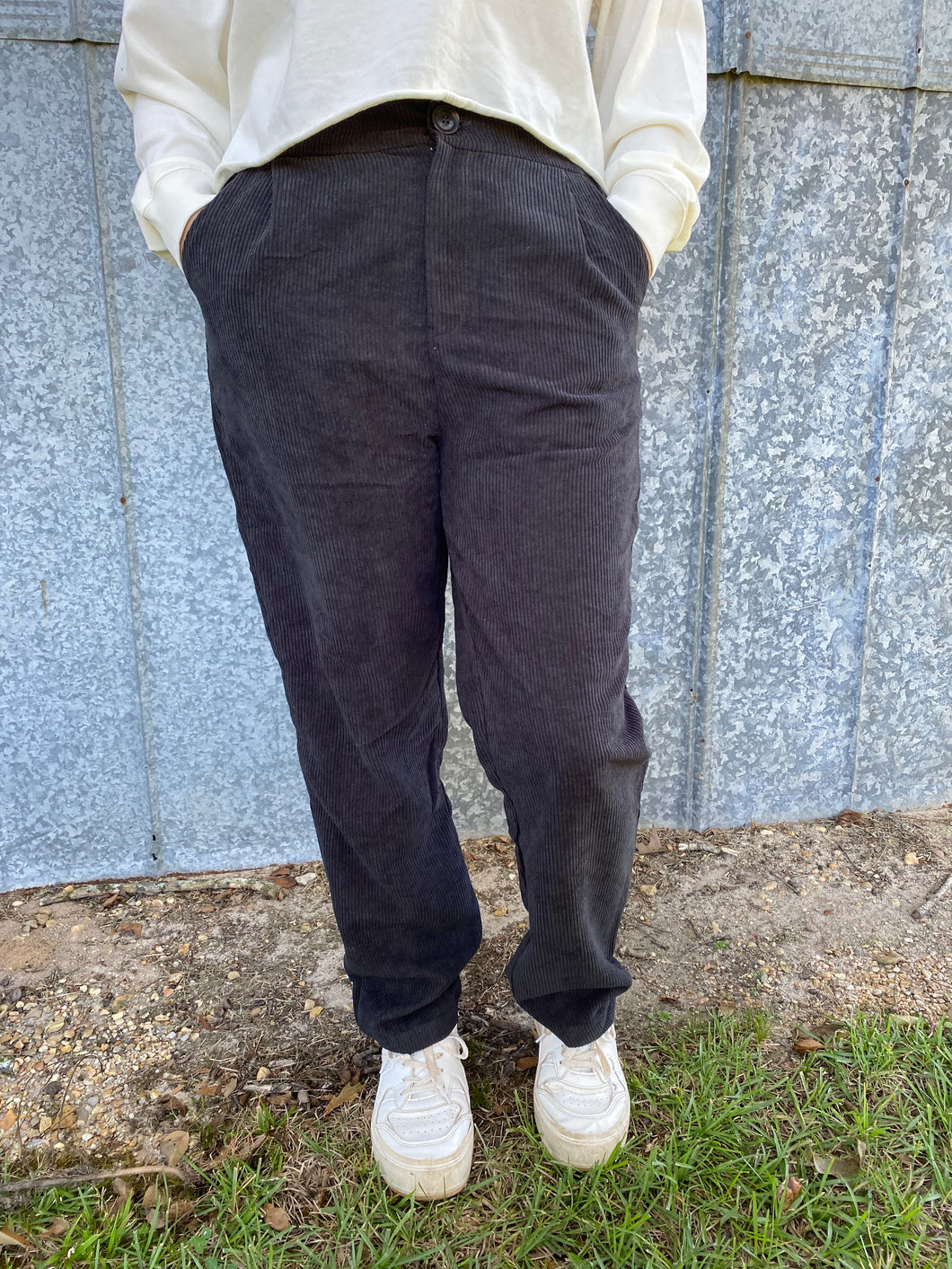 Trendy Corduroy Pants ~ Charcoal