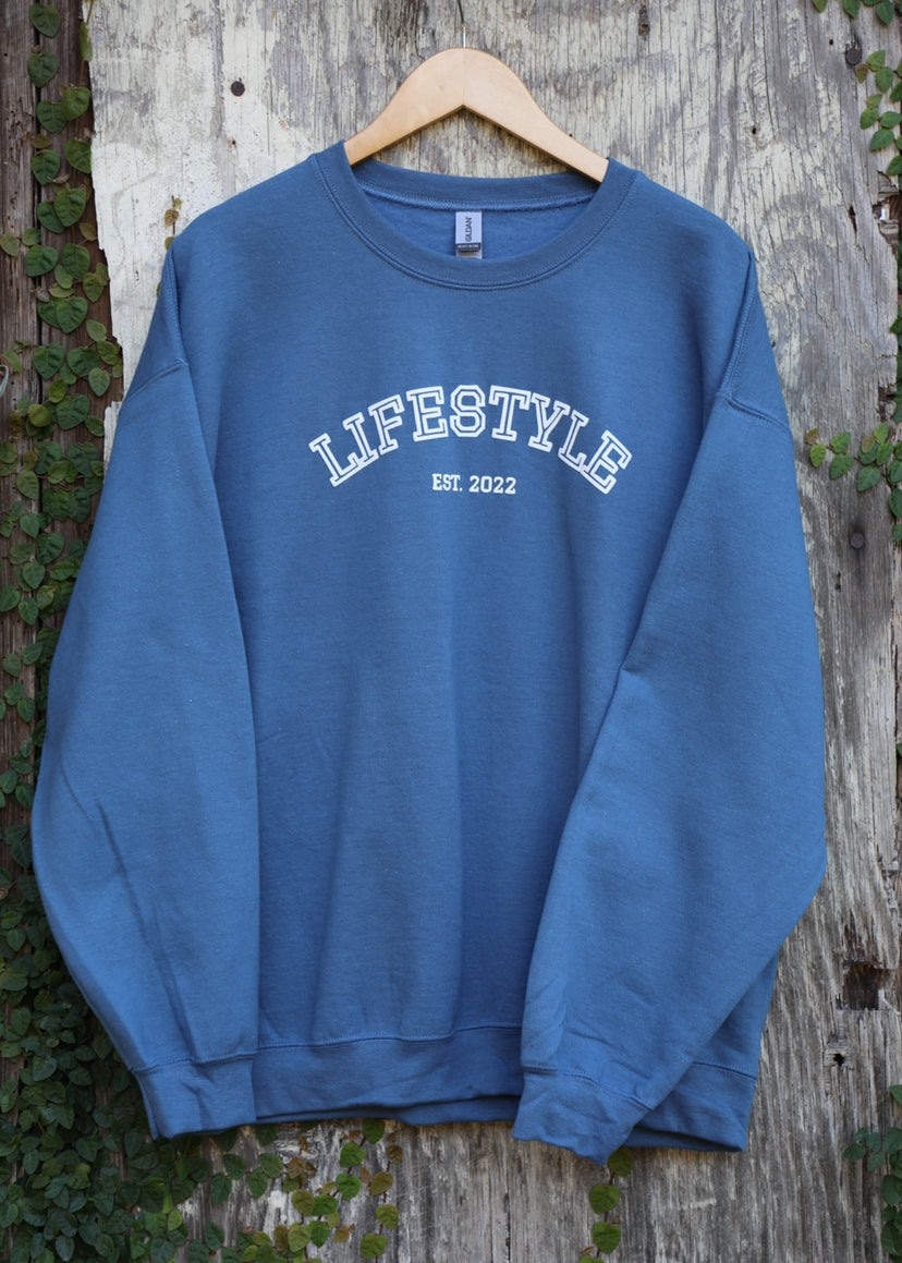 Lifestyle est. 2022 sweatshirt ~ indigo blue