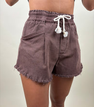 Load image into Gallery viewer, Drawstring High Waisted Denim Shorts ~ Brown
