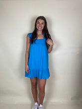 Load image into Gallery viewer, Ruffled Linen Mini Dress ~ Blue
