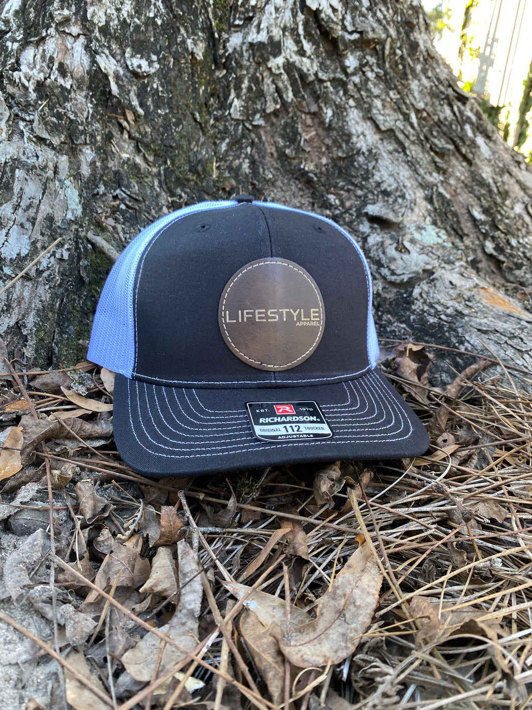 Black/White Lifestyle Hat - Leather patch