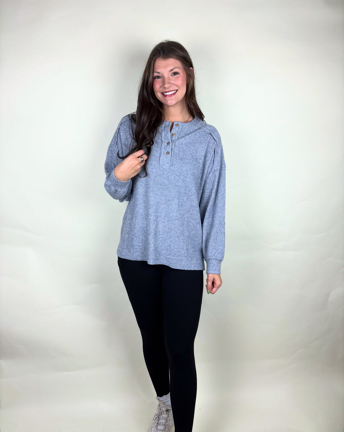 Ribbed Detail Henley Sweater