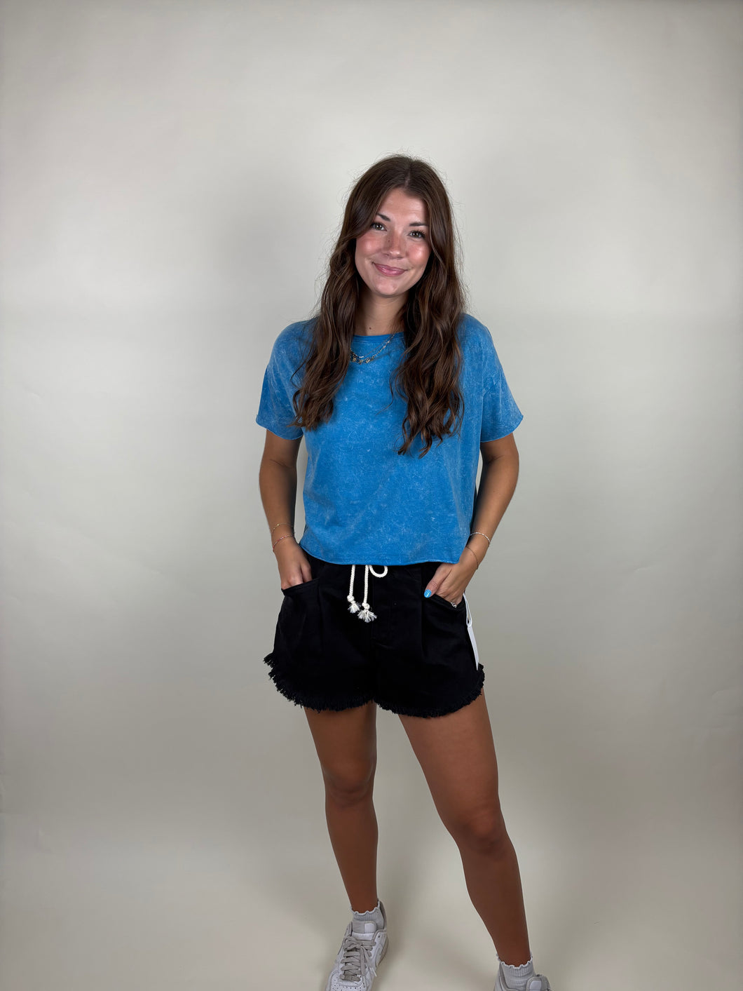 Girls Day Washed Cropped Tee ~ Ocean Blue