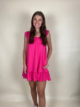 Load image into Gallery viewer, Ruffled Linen Mini Dress ~ Pink
