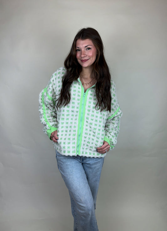 Oversized Checkered Fleece Jacket