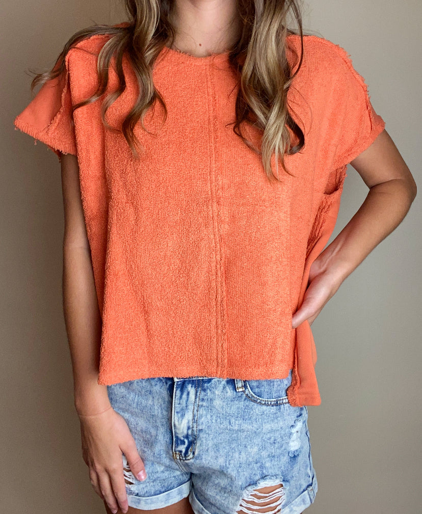 Anna Oversized Raw Stitch Vest ~ Tangerine
