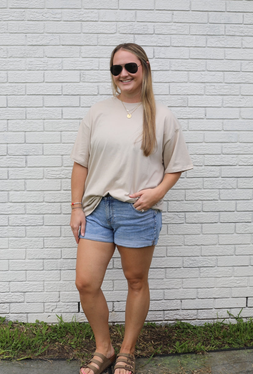 Loose Fit Cotton Short Sleeve ~ Sand Beige