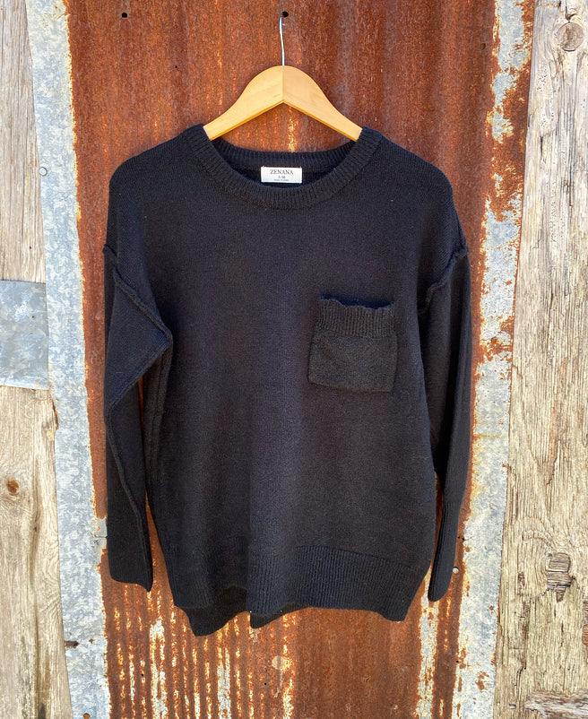 Hi-Low Black Soft Pocket Sweater