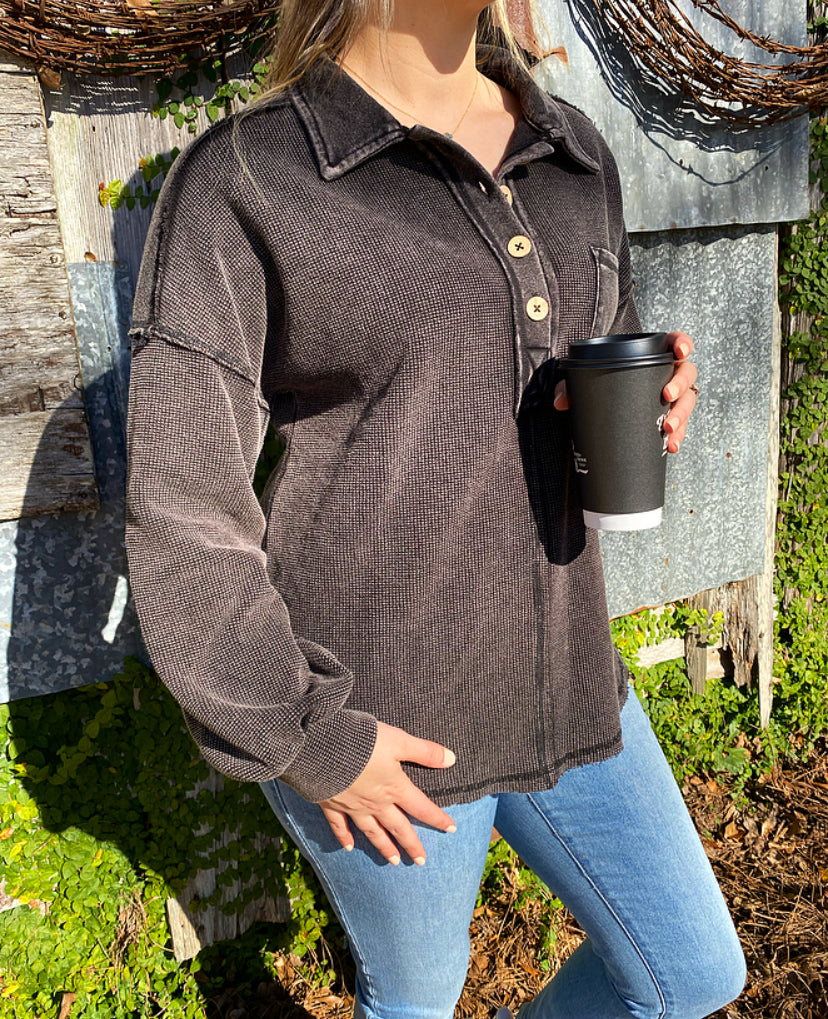 Acid Wash Henley Top