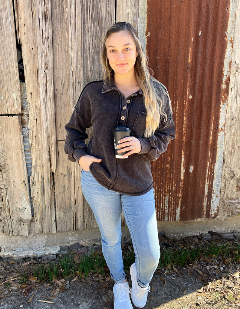 Acid Wash Henley Top