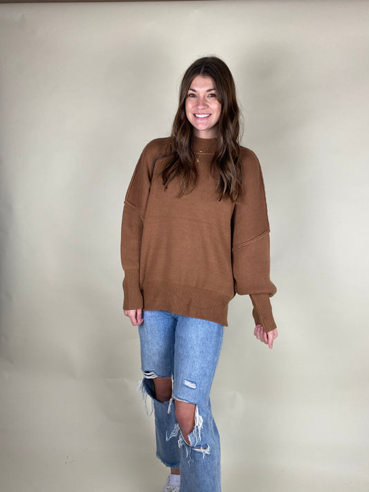 Side Slit Oversized Camel Sweater
