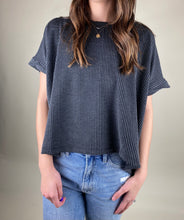 Load image into Gallery viewer, Twisted Sleeve Textured Top ~ Charcoal
