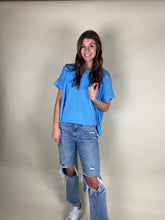 Load image into Gallery viewer, Twisted Sleeve Textured Top ~ Sky Blue
