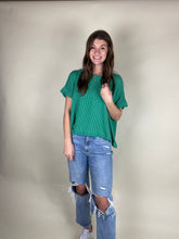 Load image into Gallery viewer, Twisted Sleeve Textured Top ~ Kelly Green
