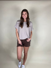 Load image into Gallery viewer, Twisted Sleeve Textured Top ~ Ash Mocha
