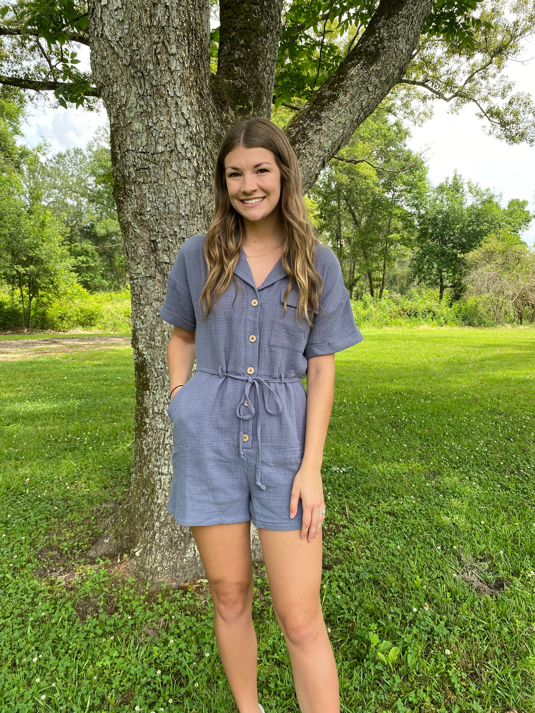 Button Down Denim Romper