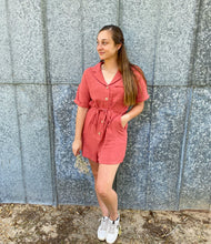 Load image into Gallery viewer, Brick Button Down Romper with Pockets
