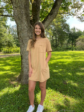 Load image into Gallery viewer, Tan T-shirt Dress with Pockets
