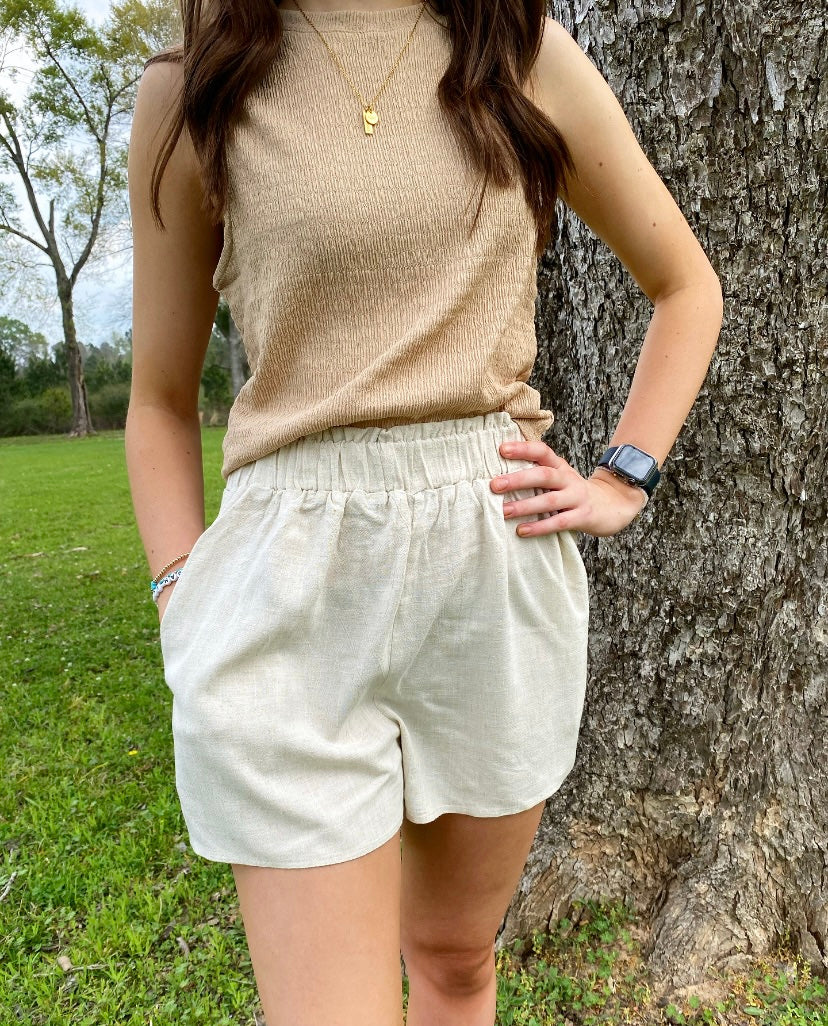 Darling Attitude Oatmeal Linen Shorts